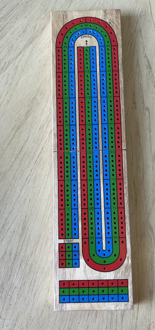 Wood Cribbage Board Red Green 2 Track Pegs Family Game Card Fun
